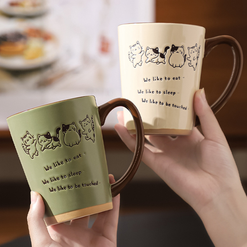 Coffee Tea Japan - Cute Cat Hand-Painted Ceramic Mug, 400ml
