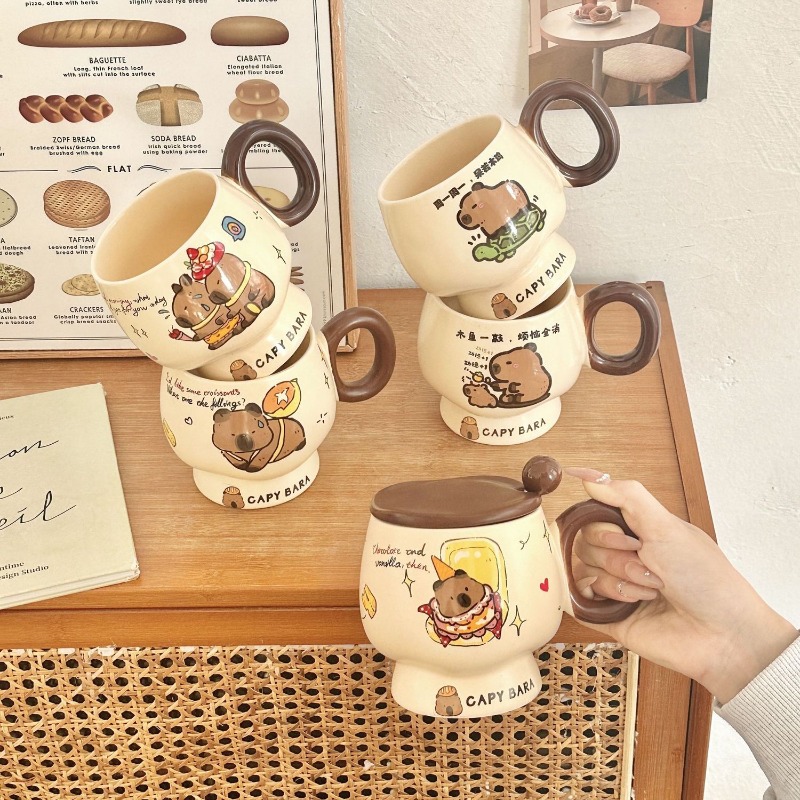 Good Coffee Tea - Cute Capybara Ceramic Mug with Lid