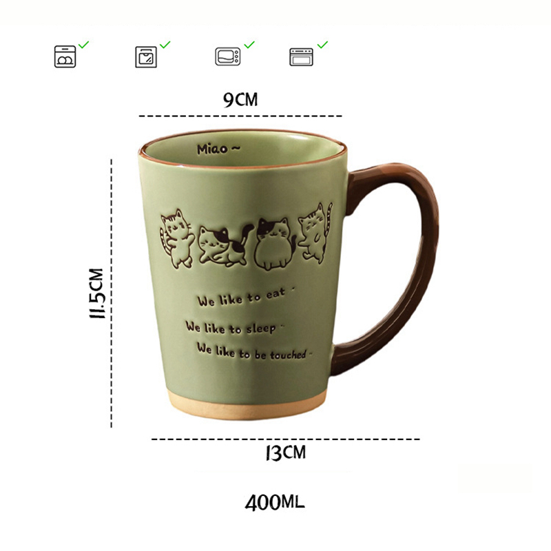 Cute Cat Hand-Painted Ceramic  - Coffee Tea Japan のレビューと価格