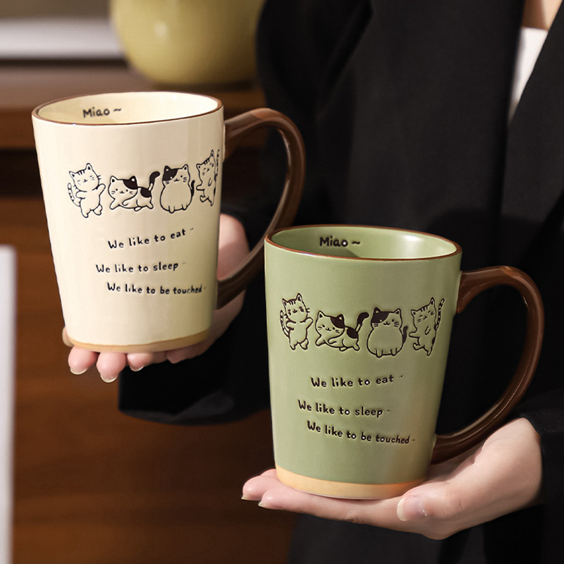 Cute Cat Hand-Painted Ceramic  - Coffee Tea Japan のレビューと価格