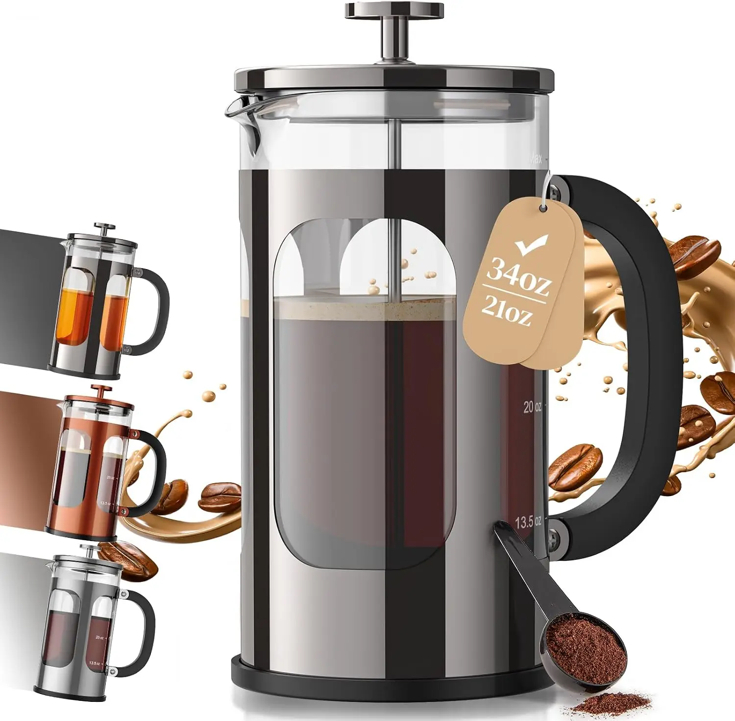 French Press Coffee Maker 34oz - Coffee And Tea Glass のレビューと価格