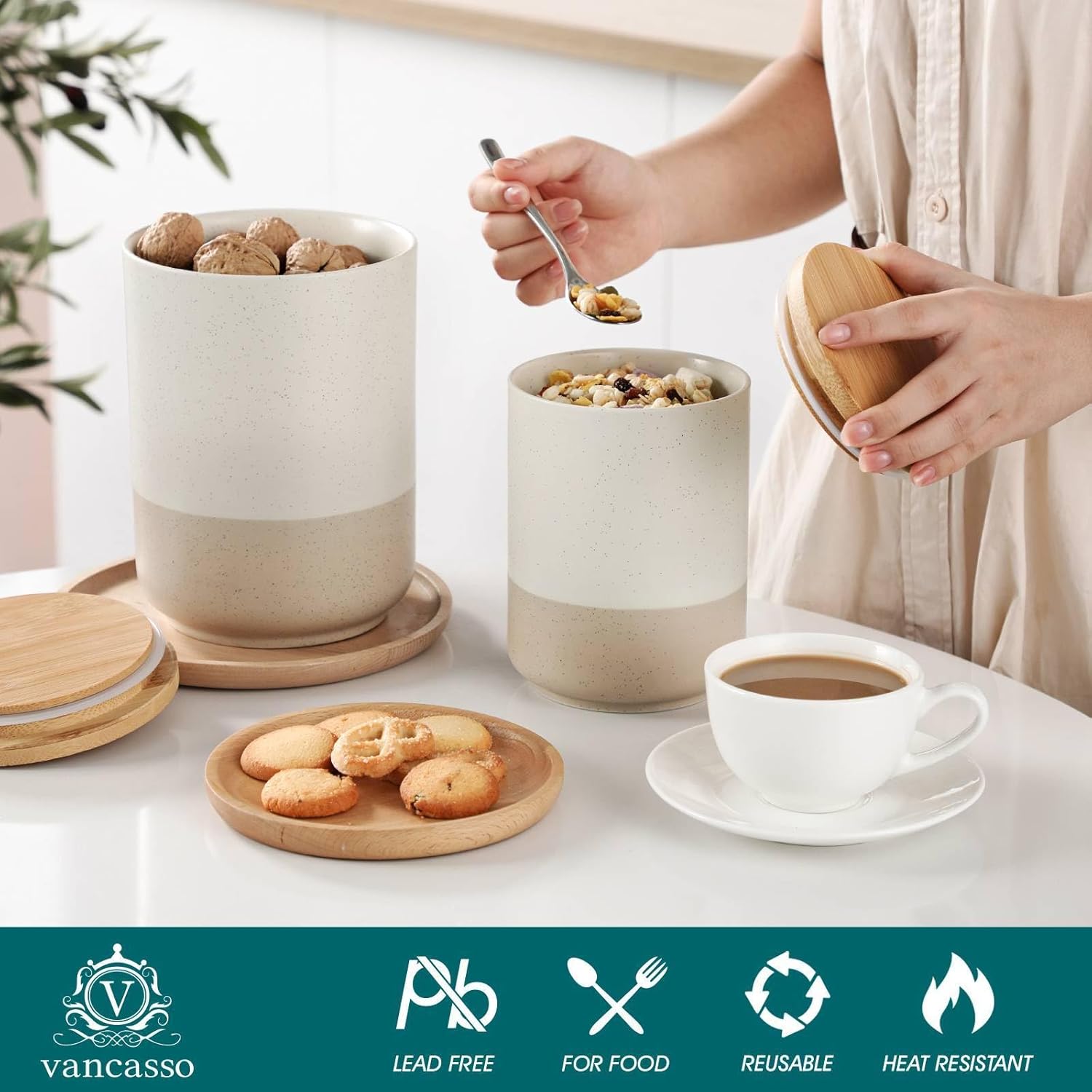 Sabine Ceramic Canister Set wi - Coffee And Tea Glass のレビューと価格